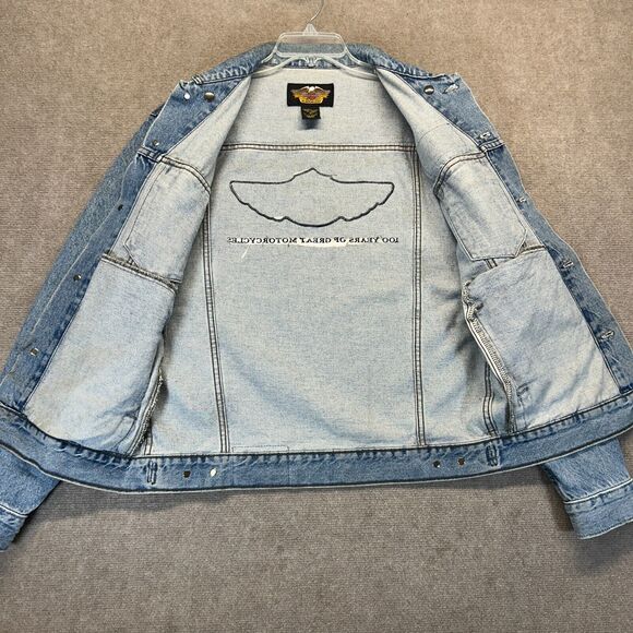 Harley-Davidson Denim Jacket Adult Small Button Up USMC Vietnam Veteran Patch - Picture 8 of 16